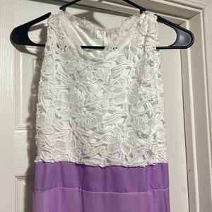 Dress long light purple with white lace never worn was to small for my daughter